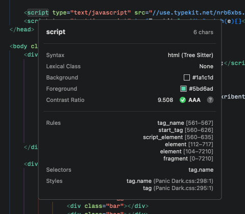 The Syntax Inspector details popup